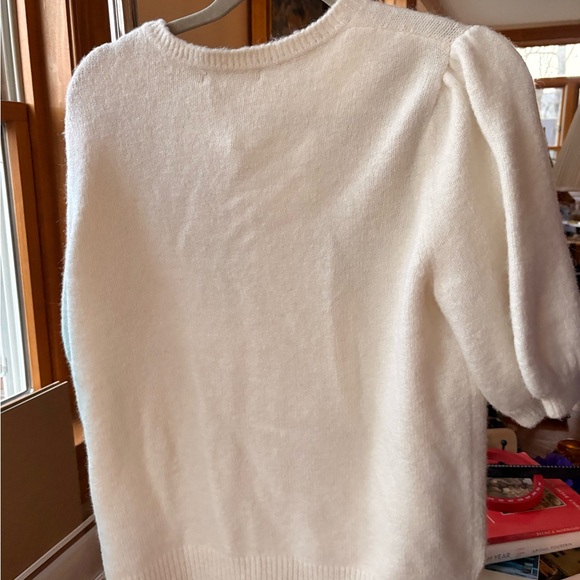 Boden Puff Balloon Shortsleeve Cream Embroildered Wool Cardigan Sweater--US10 - Picture 2 of 2